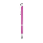 Bolígrafo de aluminio reciclado con acabado lacado tinta azul color fucsia