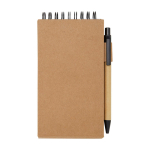 Bloc de notas adhesivas amarillo y multicolor con bolígrafo color natural segunda vista frontal