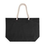 Bolsa de playa de algodón reciclado con asas de cuerda 270 g/m2 color negro segunda vista frontal