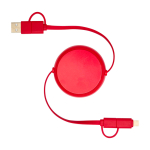 Cable retráctil de sincronización de datos con plástico y aluminio color rojo segunda vista frontal