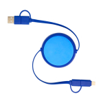 Cable retráctil de sincronización de datos con plástico y aluminio color azul real segunda vista frontal