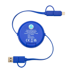 Cable retráctil de sincronización de datos con plástico y aluminio color azul real segunda vista trasera