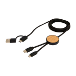 Cable de carga rápida de plástico reciclado y bambú 5 en 1 27W color negro tercera vista