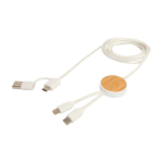 Cable de carga rápida de plástico reciclado y bambú 5 en 1 27W color blanco tercera vista