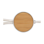 Cable de carga rápida de plástico reciclado y bambú 5 en 1 27W color blanco tercera vista frontal
