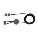 Cable de carga de plástico reciclado y aluminio que sincroniza 5 en 1 color negro segunda vista frontal