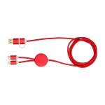 Cable de carga de plástico reciclado y aluminio que sincroniza 5 en 1 color rojo segunda vista frontal