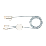 Cable de carga de plástico reciclado y aluminio que sincroniza 5 en 1 color plateado segunda vista frontal