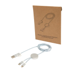 Cable de carga de plástico reciclado y aluminio que sincroniza 5 en 1 color plateado