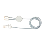 Cable de carga de plástico reciclado y aluminio que sincroniza 5 en 1 color plateado segunda vista trasera