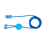 Cable de carga de plástico reciclado y aluminio que sincroniza 5 en 1 color azul real segunda vista frontal