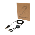 Cable de plástico reciclado y sincronización de datos 27W 5 en 1 color negro vista impresión tampografía