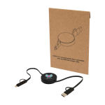 Cable de plástico reciclado con carga rápida y sincronización 5 en 1 color negro vista impresión tampografía