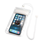 Funda impermeable mediana de plástico para móvil con cuerda color blanco vista impresión tampografía
