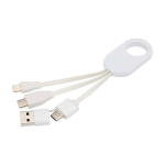 Cable de carga de plástico reciclado con varias conexiones 4 en 1 color blanco segunda vista