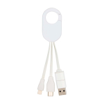 Cable de carga de plástico reciclado con varias conexiones 4 en 1 color blanco tercera vista frontal