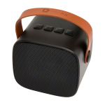 Altavoz inalámbrico de plástico reciclado con correa de cuero 3W color negro