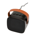 Altavoz inalámbrico de plástico reciclado con correa de cuero 3W color negro tercera vista