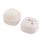 Bálsamo labial de vainilla con carcasa de plástico cuadrada FPS 15 color blanco vista impresión tampografía