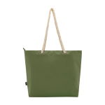Bolsa de playa de poliéster reciclado con asas de cordón 23L color verde oliva segunda vista trasera
