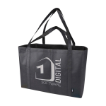 Bolsa de mano extragrande de poliéster reciclado con asas 65L color negro vista impresión transfer