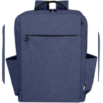 Mochila publicitaria de poliéster reciclado con compartimento para PC 15'' color azul jaspeado segunda vista frontal