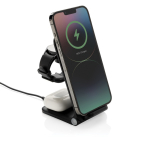 Cargador inalámbrico 3 en 1 de aluminio reciclable de 15W color negro tercera vista