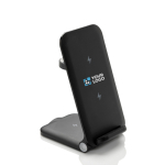 Cargador inalámbrico 3 en 1 de aluminio reciclable de 15W color negro vista de impresión