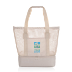 Elegante bolsa nevera 2 en 1 de RPET con forro de PEVA de 20L color beige vista de impresión