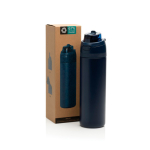 Botella de acero inoxidable reciclado de doble pared de 720ml color azul marino vista con caja