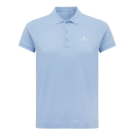 Polo piqué de algodón reciclado mujer casual fit 220 g/m2 Iqoniq color azul cian vista con logo