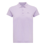 Polo piqué de algodón reciclado mujer casual fit 220 g/m2 Iqoniq color lila vista con logo