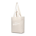 Bolsa personalizada con cremallera de lona reciclada de 400 g/m2 color blanco roto vista con logo