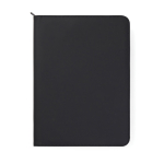 Portafolio eco con portabolígrafos y bolsillos A4 hojas a rayas color negro tercera vista