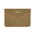 Funda para portátil de lona reciclada con bordes de color 14” color verde vista con logo