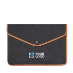 Funda para portátil de lona reciclada con bordes de color 16” color azul marino vista de impresión