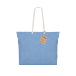 Bolsa de algodón reciclado y fuelle con asas de algodón 220 g/m2 color azul primera vista