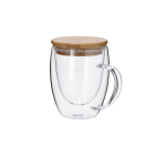 Taza de vidrio de doble pared con asa de vidrio y tapa de bambú 300ml segunda vista