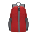 Mochila de poliéster RPET con posibilidad de plegar a tamaño pequeño color rojo primera vista