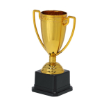 Trofeo dorado con 2 asas a los costados sobre una base negra segunda vista