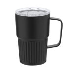 Taza térmica de acero inoxidable reciclado de diseño en relieve 400ml color negro primera vista