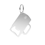 Llavero abridor de aluminio reciclado GRS en forma de jarra color plateado primera vista