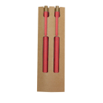 Set de bolígrafo tinta azul y lápiz infinito hechos de caña de trigo color rojo primera vista