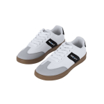 Zapatilla de piel suave y cordones a juego con suela de goma color blanco tecera vista