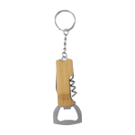 Llavero de bambú con abrebotellas, navaja y sacacorchos color marrón primera vista