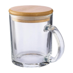 Tazas personalizadas de vidrio reciclado con tapa de bambú 300ml color transparente primera vista