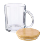 Tazas personalizadas de vidrio reciclado con tapa de bambú 300ml cuarta vista