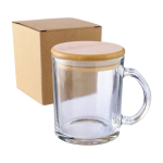 Tazas personalizadas de vidrio reciclado con tapa de bambú 300ml novena vista
