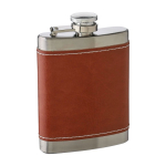 Petaca de acero inoxidable con funda de cuero marrón 100ml tercera vista