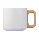Taza doble pared de acero inox reciclado con asa de bambú 400ml color blanco primera vista